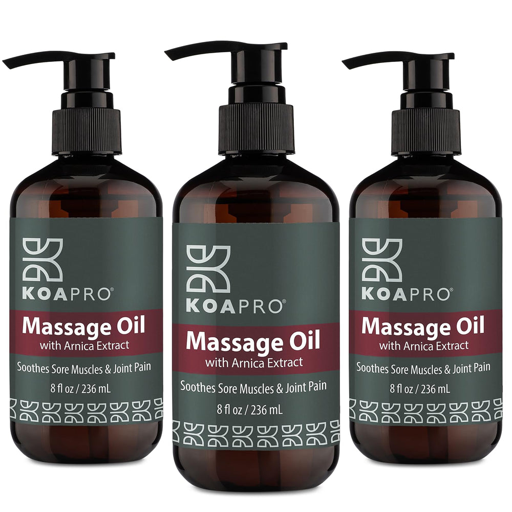 KOAPRO Arnica massage oil bottle ready for post-workout relief and muscle care