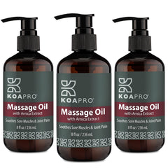 KOAPRO Arnica massage oil bottle ready for post-workout relief and muscle care