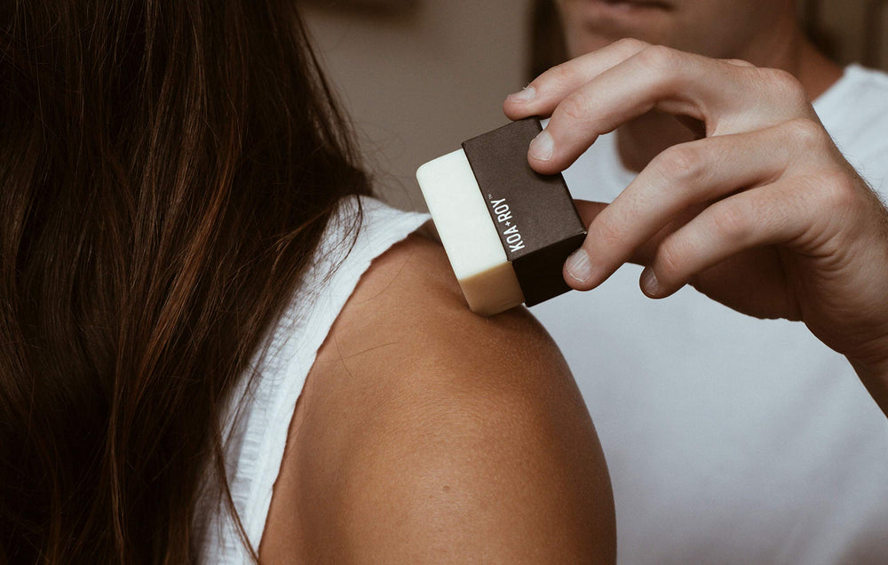 Handcrafted small-batch KOA ROY Wellness Cube supports skincare routine.