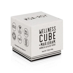 KOA ROY Wellness Cube packaging close-up highlights sustainable design and care.