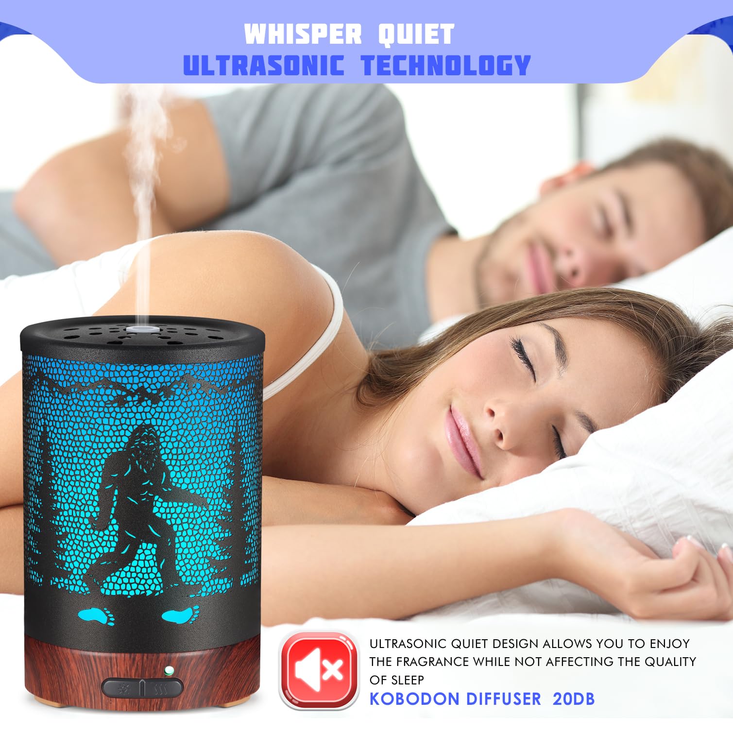 Kobodon ultrasonic diffuser operates quietly for peaceful sleep and work.