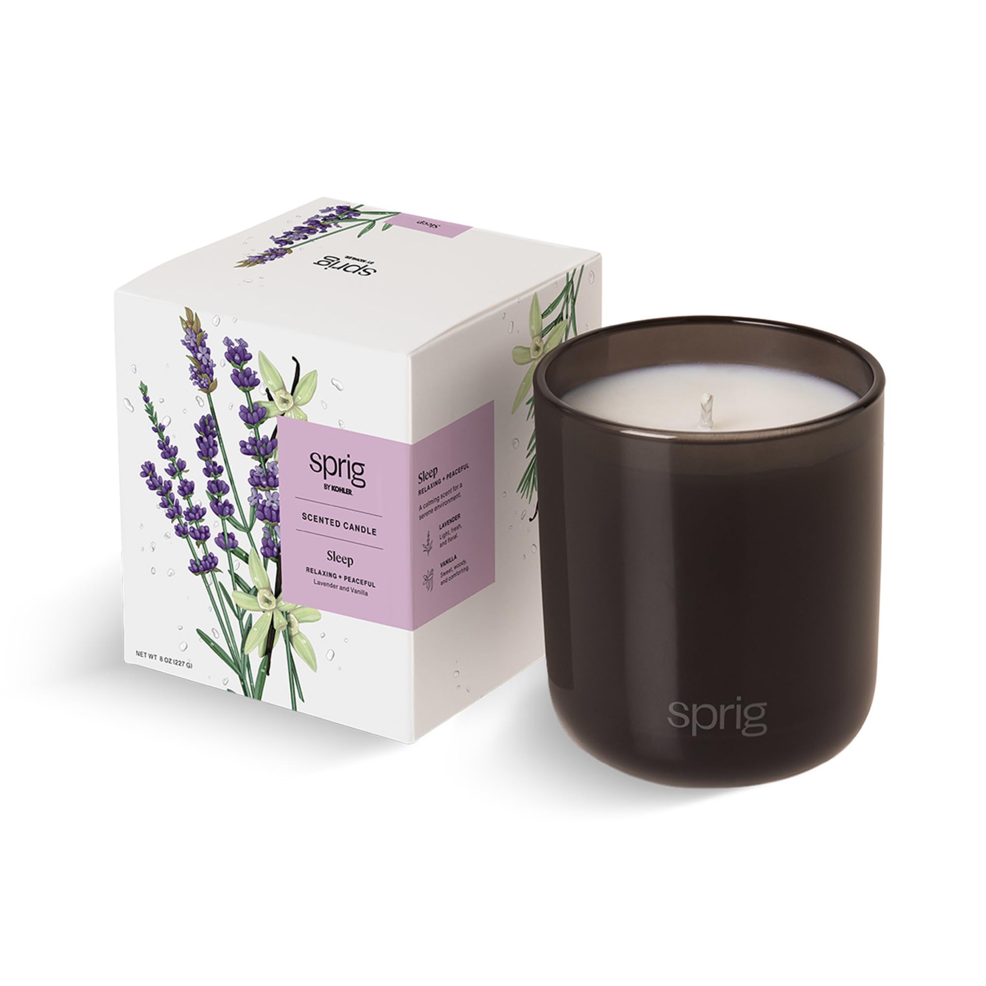 Kohler Sprig lavender-vanilla candle packaging for gift-ready presentation