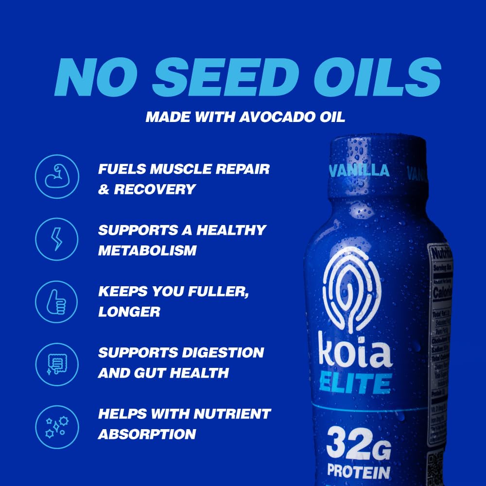 Koia Elite Vanilla ingredients highlight avocado oil and prebiotic fiber