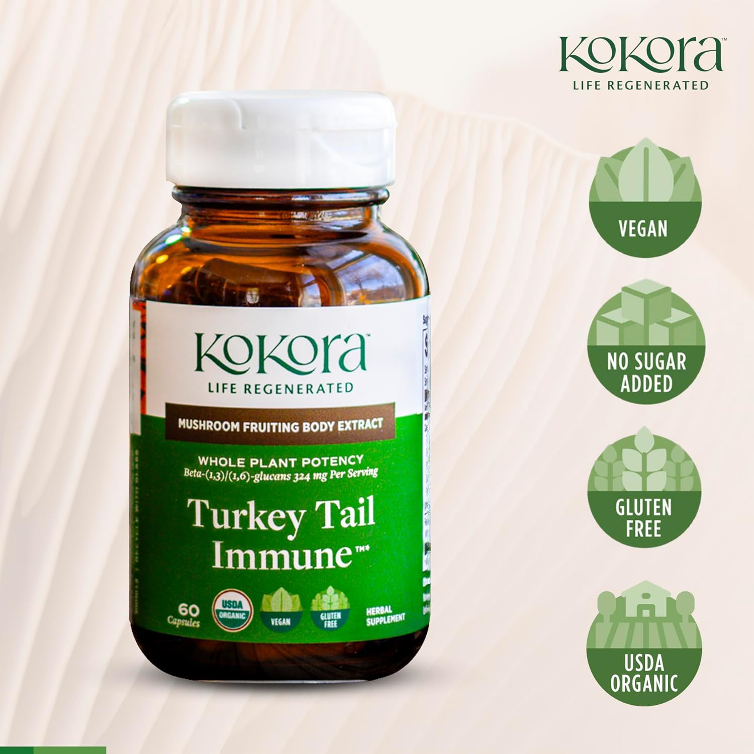 Kokora beta-glucans label emphasizing high beta-glucans content on packaging.