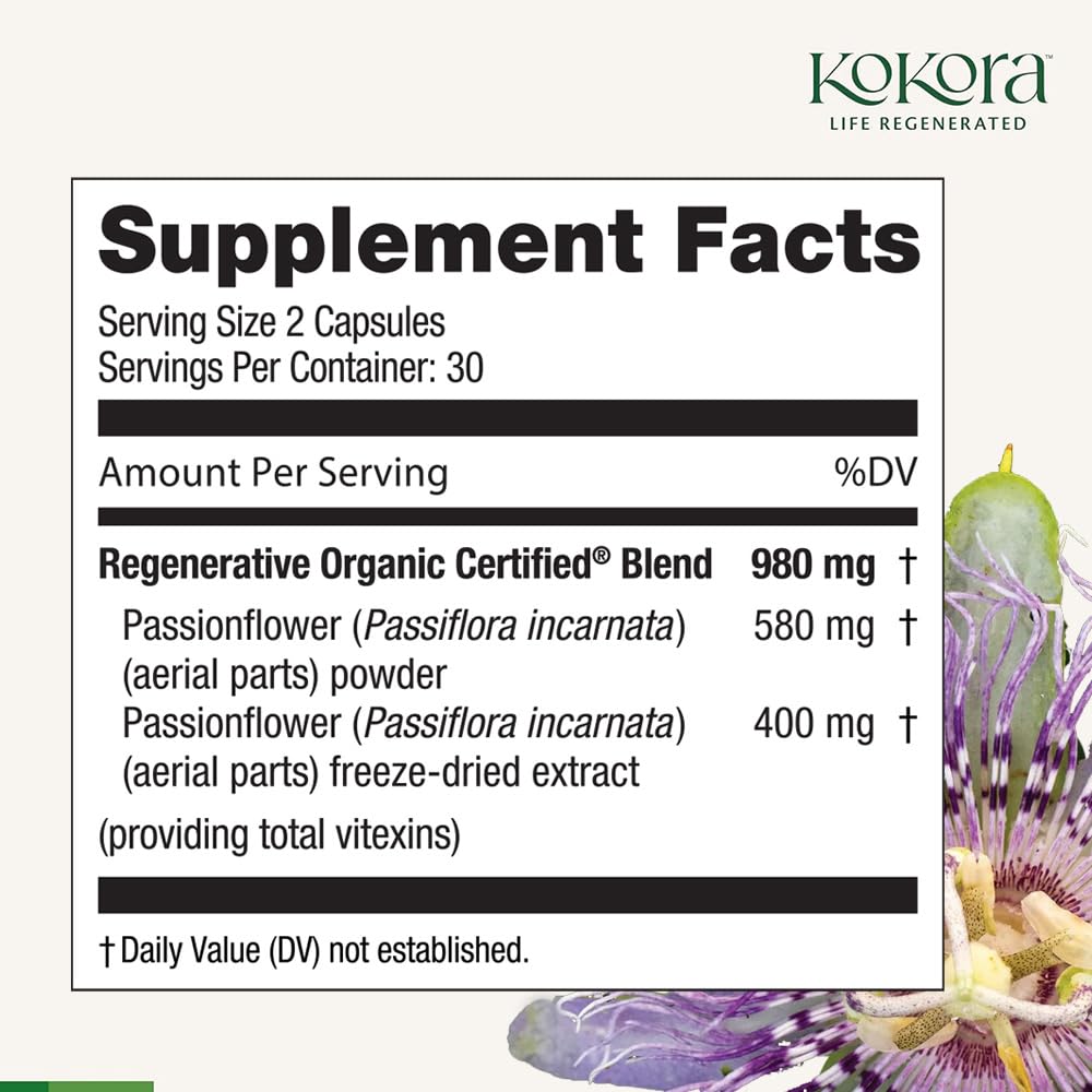Kokora passionflower powder capsules ready for daily relaxing routine.