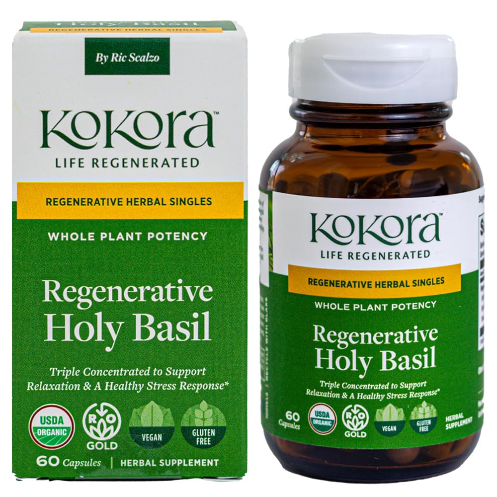 Kokora Regenerative Holy Basil bottle with capsules for convenient daily use.