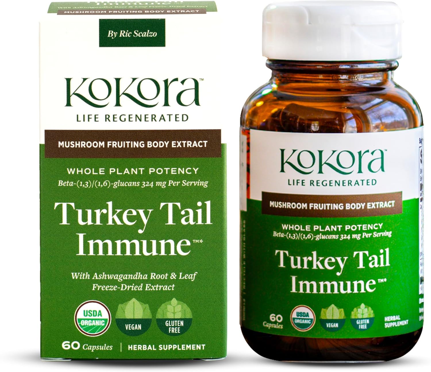 Kokora Turkey Tail Immune bottle with capsules for daily immune support.