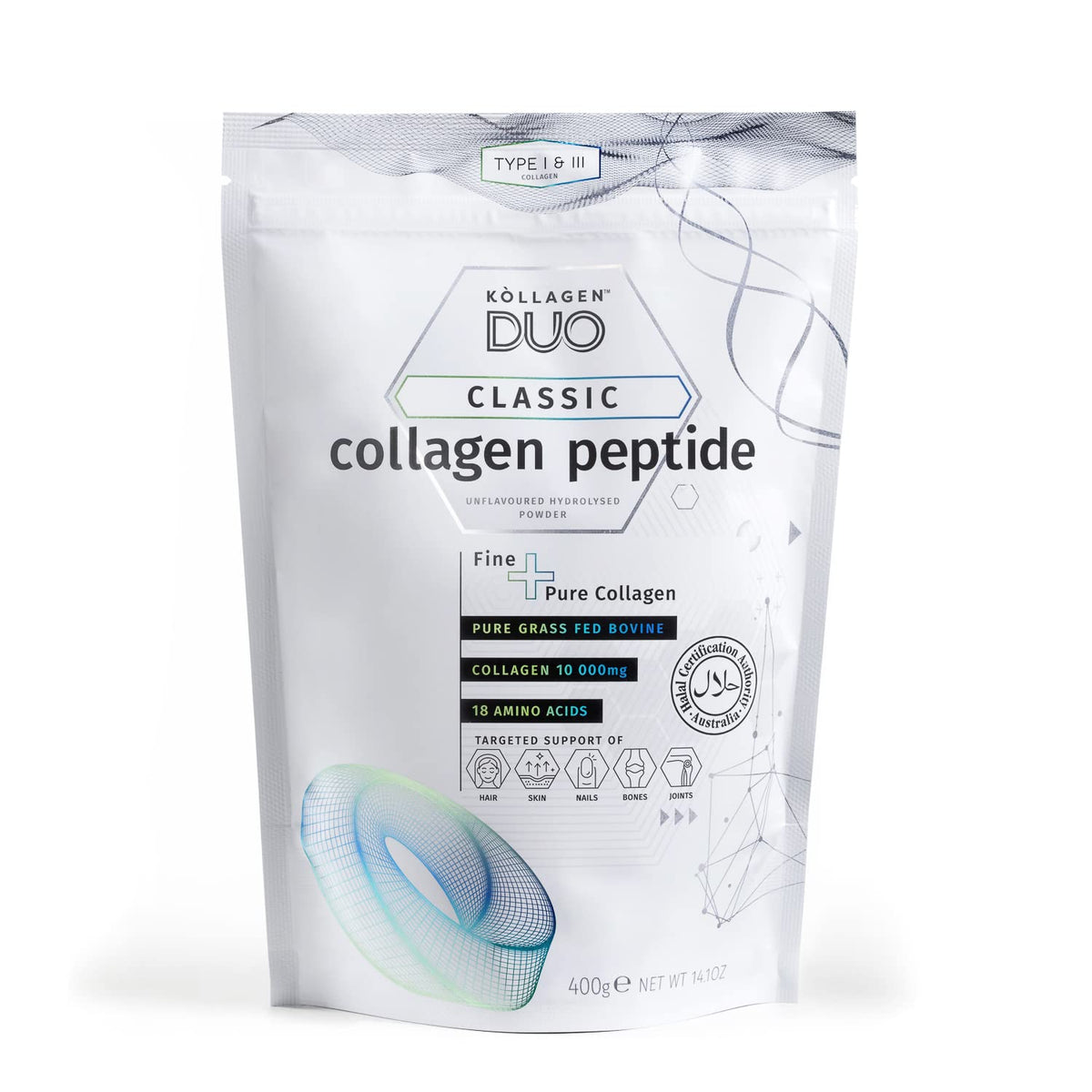 KOLLAGEN DUO halal collagen powder bottle ready for daily use supporting skin and hair