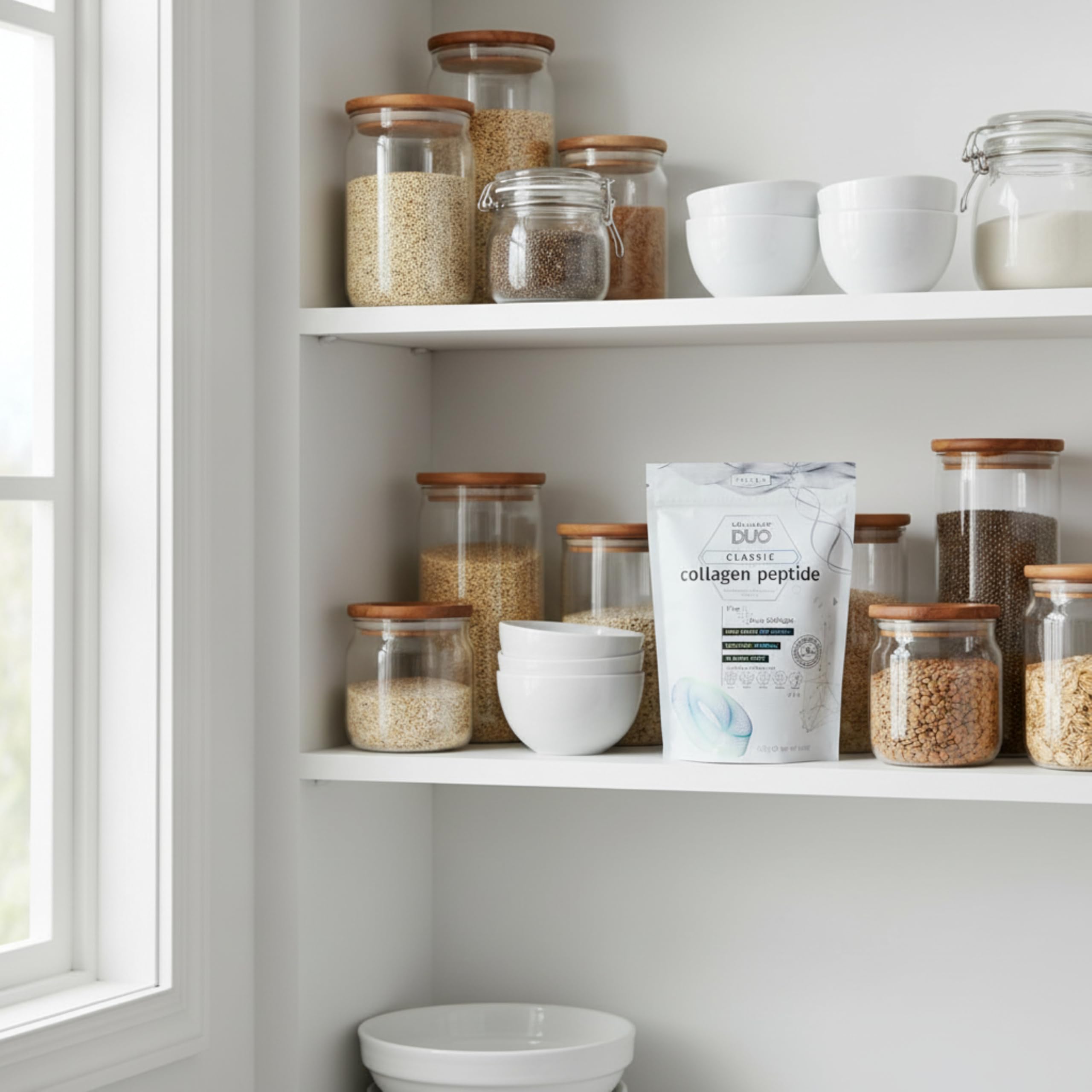 KOLLAGEN DUO powder in a cup of coffee shows unflavored mix blending smoothly