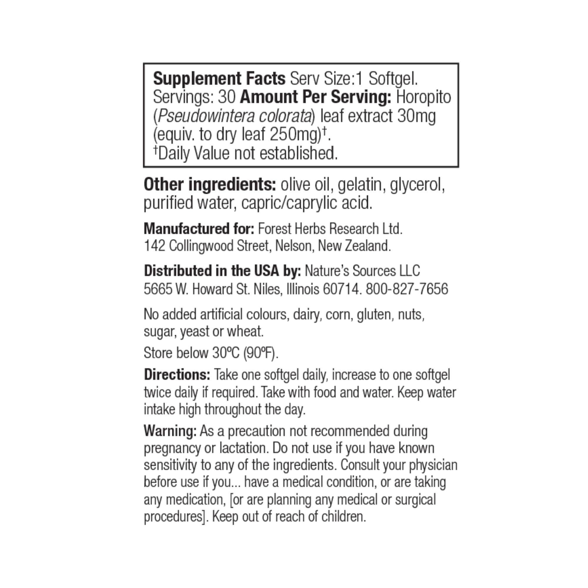 Kolorex Gut Care label close-up highlighting Horopito content