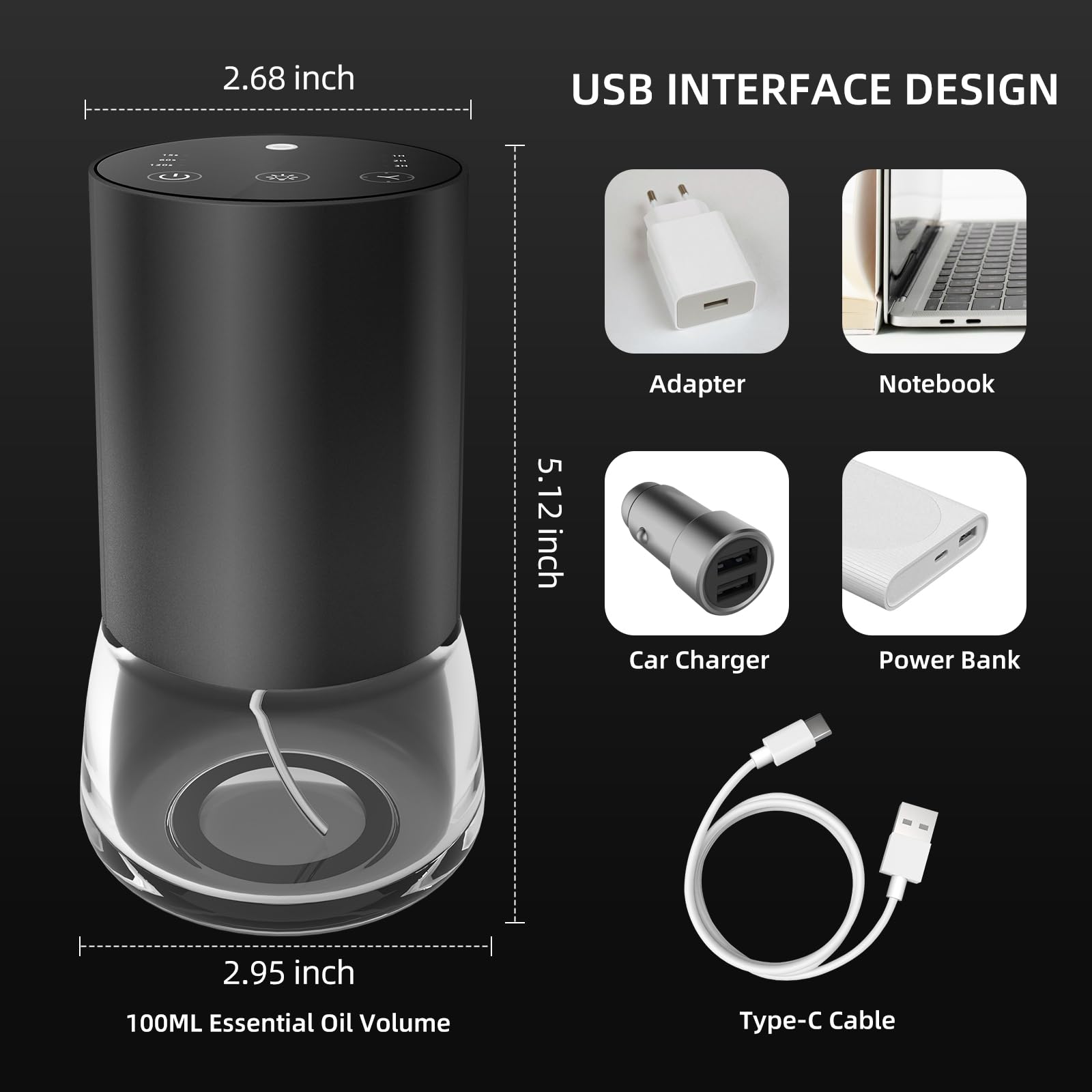 KONCHILE car diffuser compact design suits in-vehicle aromatherapy.