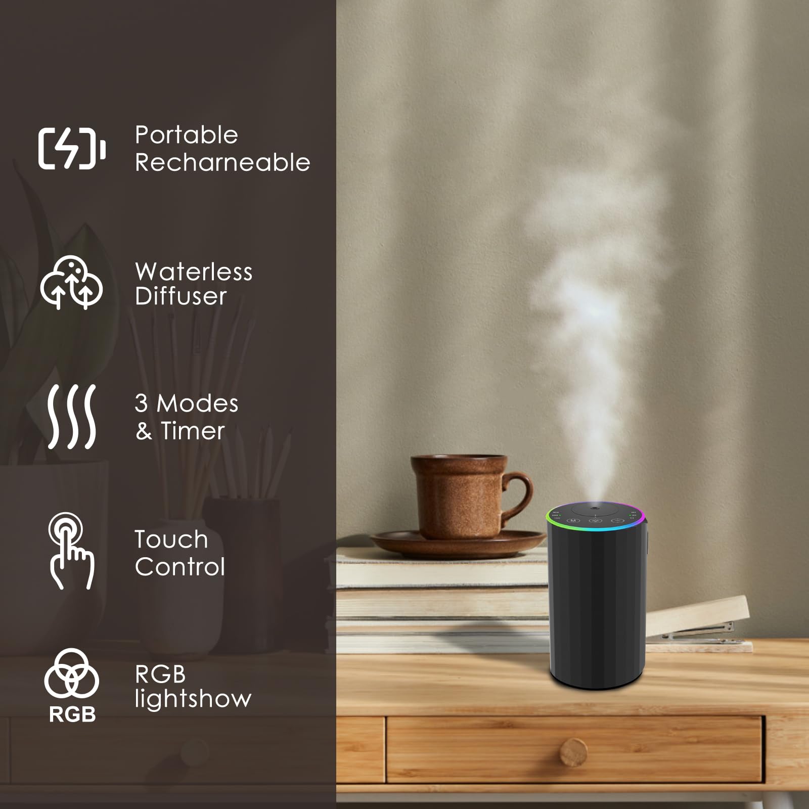 KONCHILE Waterless Diffuser detachable nozzle for quick scent swaps without mess.