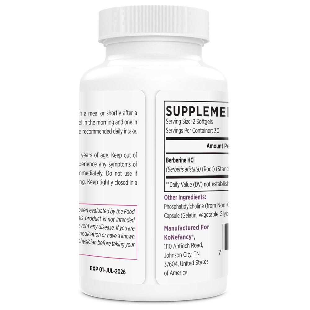 KoNefancy Berberine non-GMO sugar-free label emphasizes clean ingredients