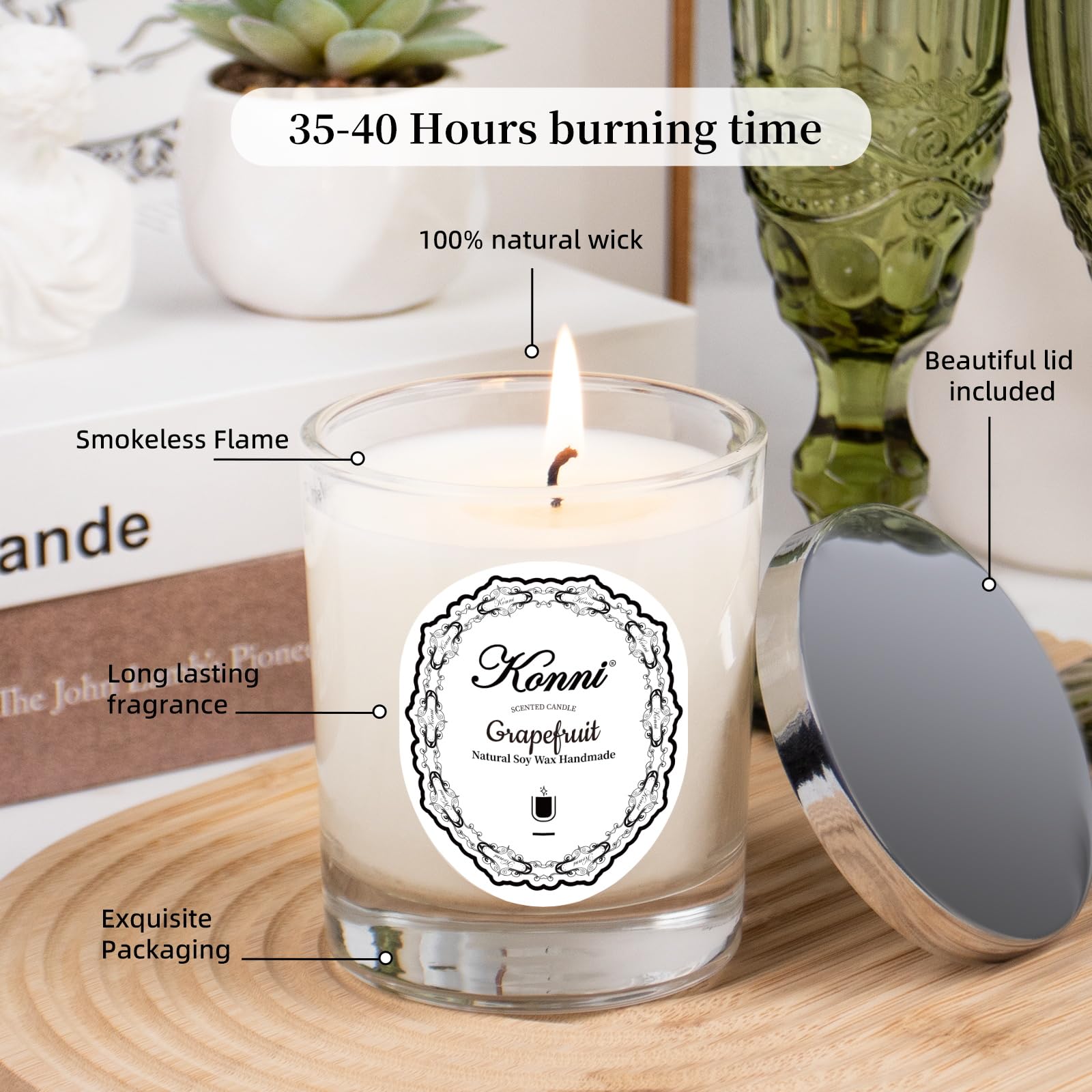 KONNI candle lit in living room creates a cozy, inviting atmosphere
