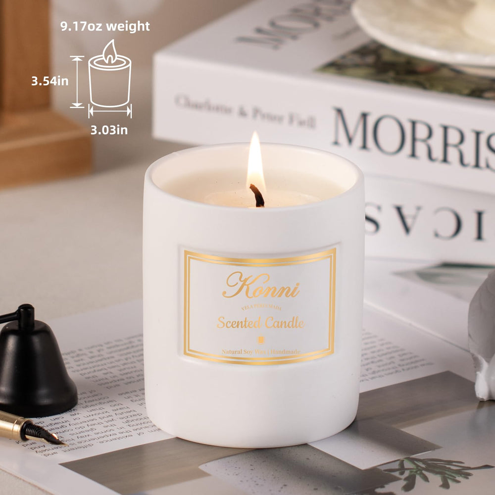 KONNI soy candle in white ceramic cube cup for clean-burning ambiance