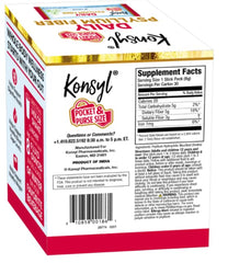 Konsyl Daily Psyllium stick pack being poured into a glass for hydration.