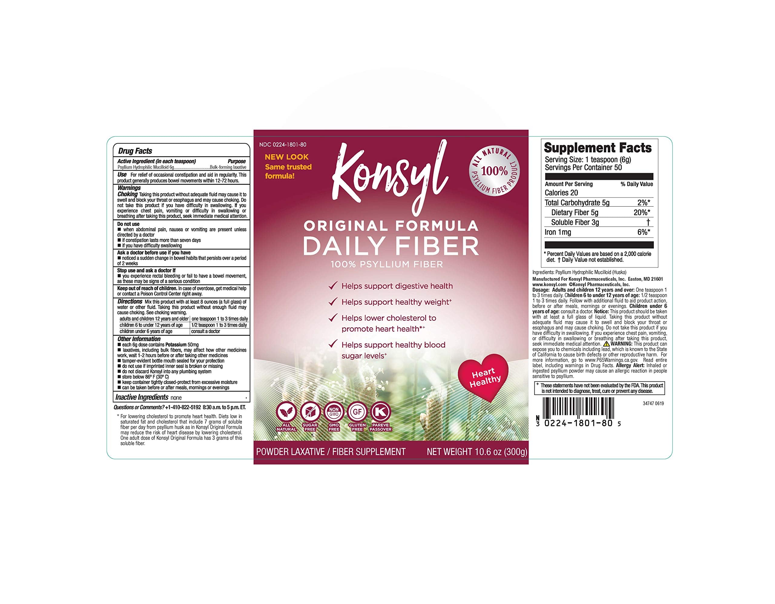 Konsyl psyllium powder with spoon-dispense for convenient fiber intake.