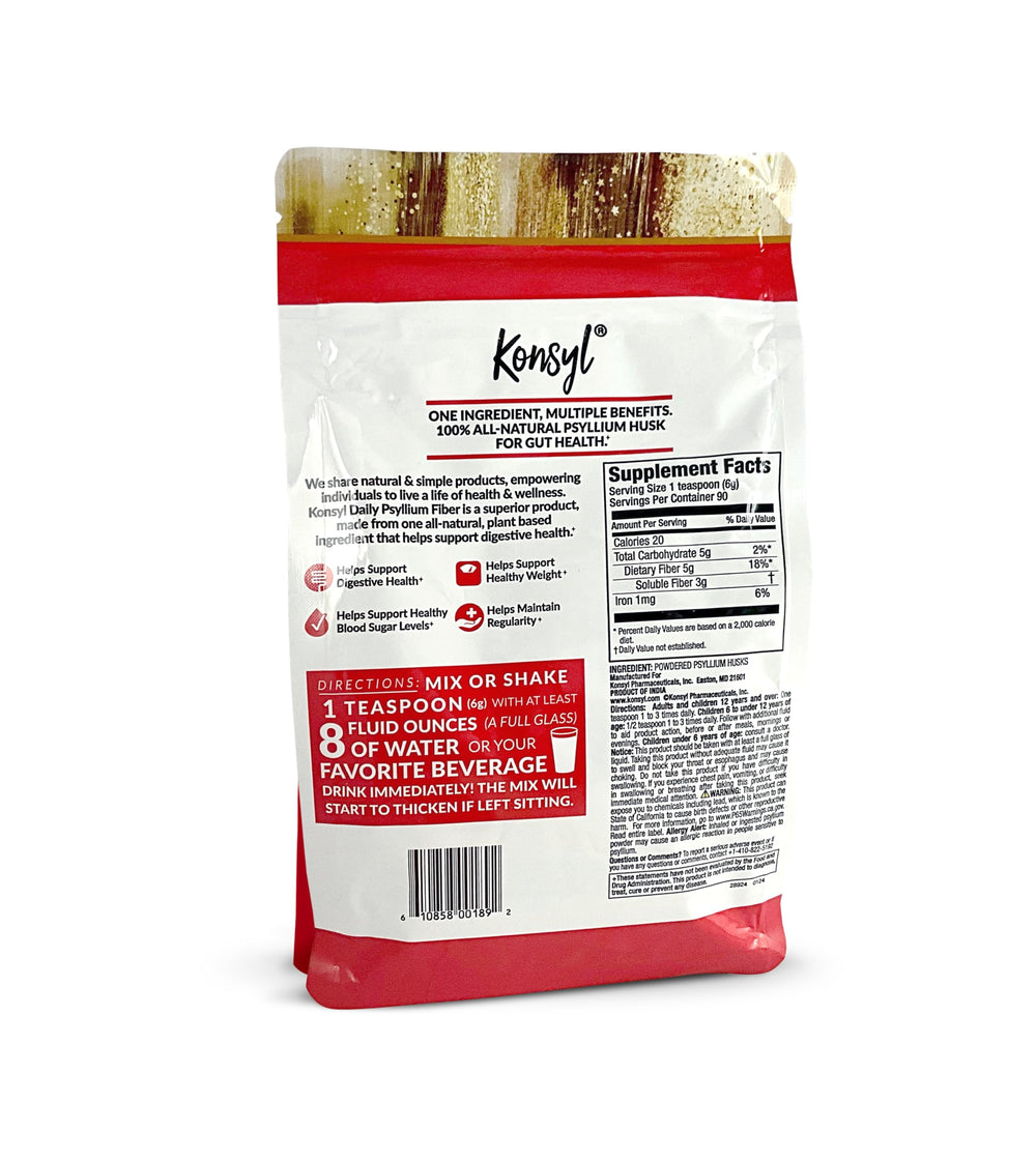 Konsyl Psyllium Powder dissolving in liquid to support regularity.