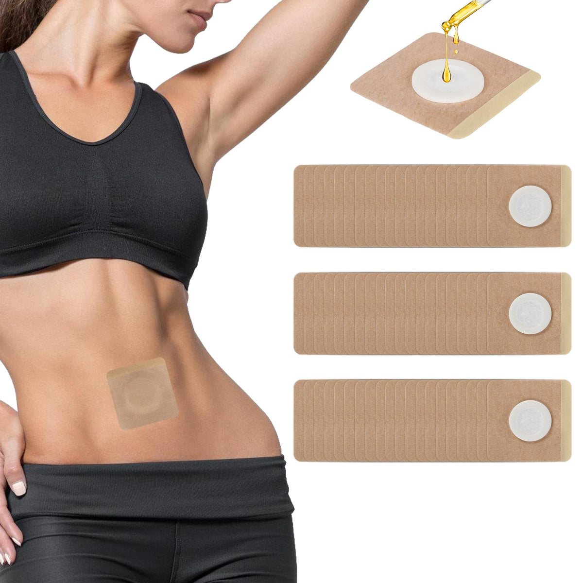 Koparion belly-button patch close-up of disposable 60-piece pack for easy use.