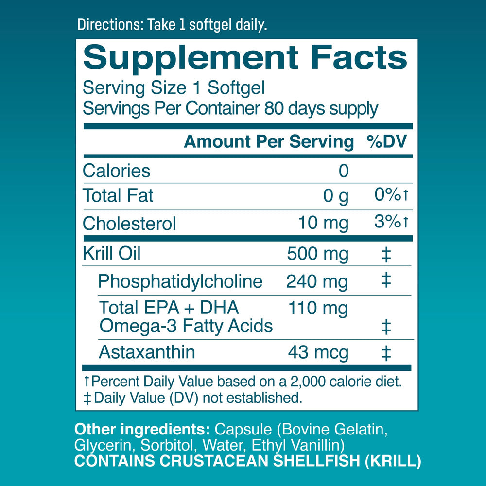 Kori Krill Excel softgel pills close-up for easy daily intake.