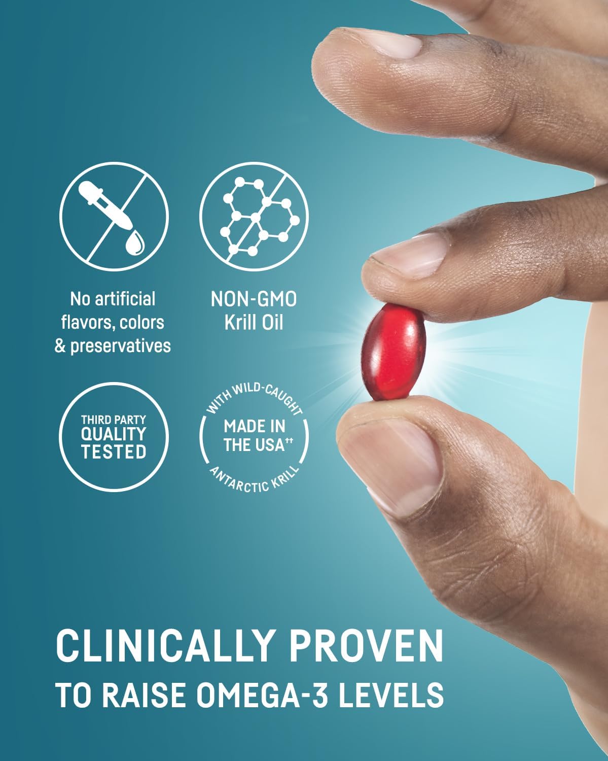 Kori Krill Oil capsule detail highlighting astaxanthin and antioxidant content.
