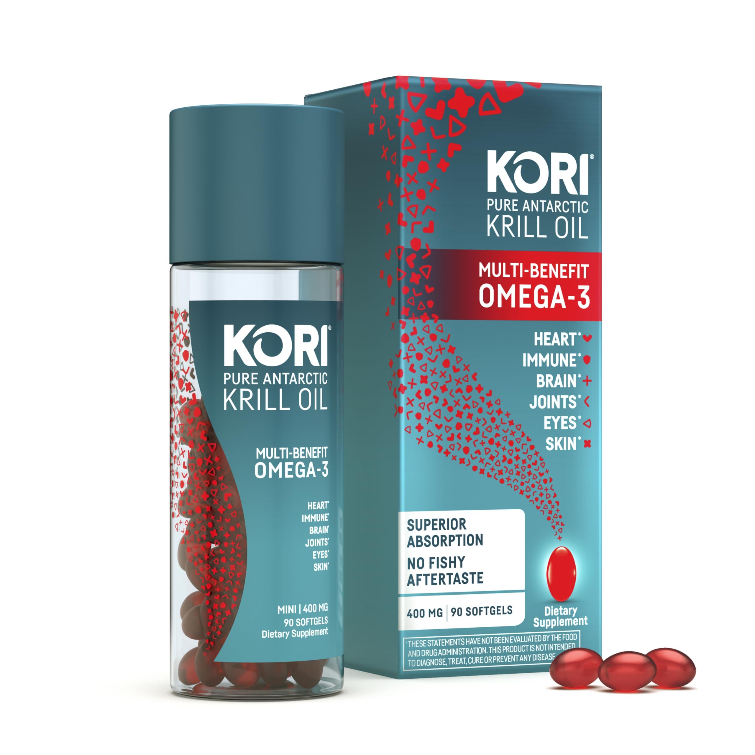 Kori Krill Oil bottle front showing brand and omega-3 presentation.