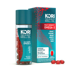 Kori Krill Oil bottle front showing brand and omega-3 presentation.