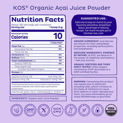 KOS Acai Powder scoop shows measured portion for precise smoothie additions.