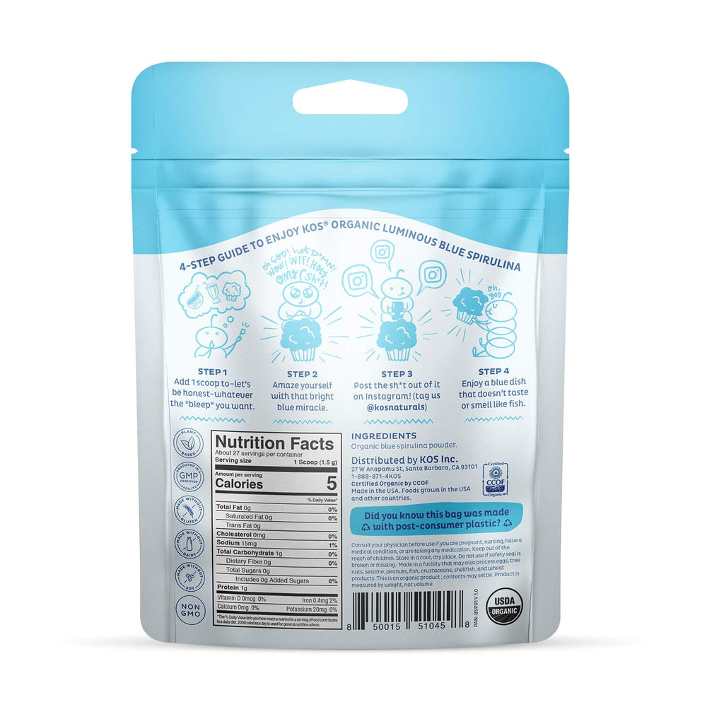 KOS blue spirulina powder scoop with container for easy use