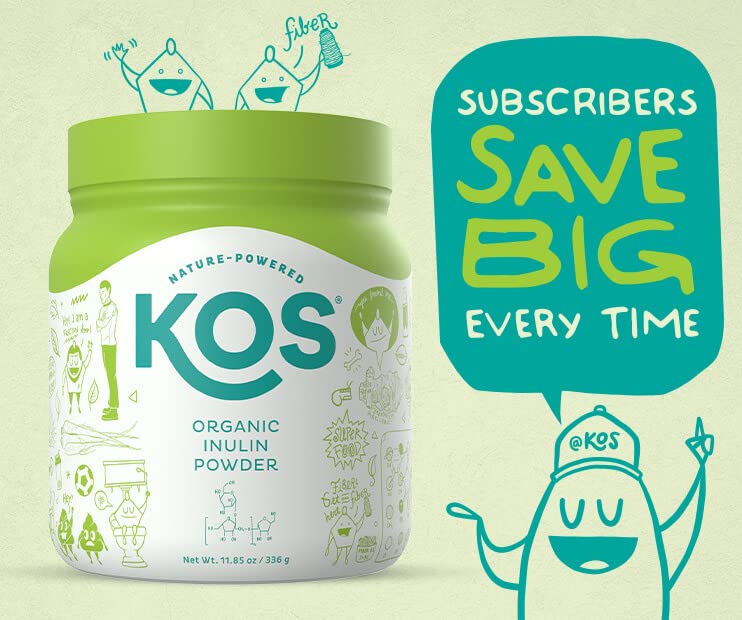 KOS Organic Inulin Powder dissolving in a glass of water for quick mixing.