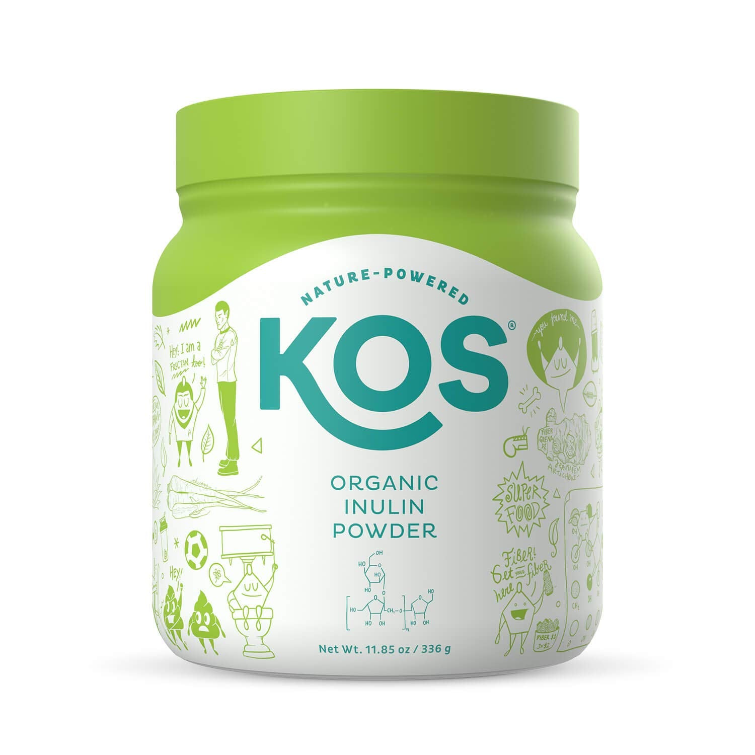 KOS Organic Inulin Powder bag, unflavored and versatile prebiotic option.