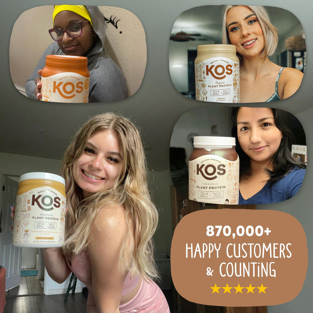 20 g protein per serving labeled on KOS powder for daily nutrition goals