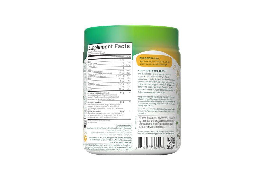 KOS Mango Greens Powder ready for athlete energy during workouts.