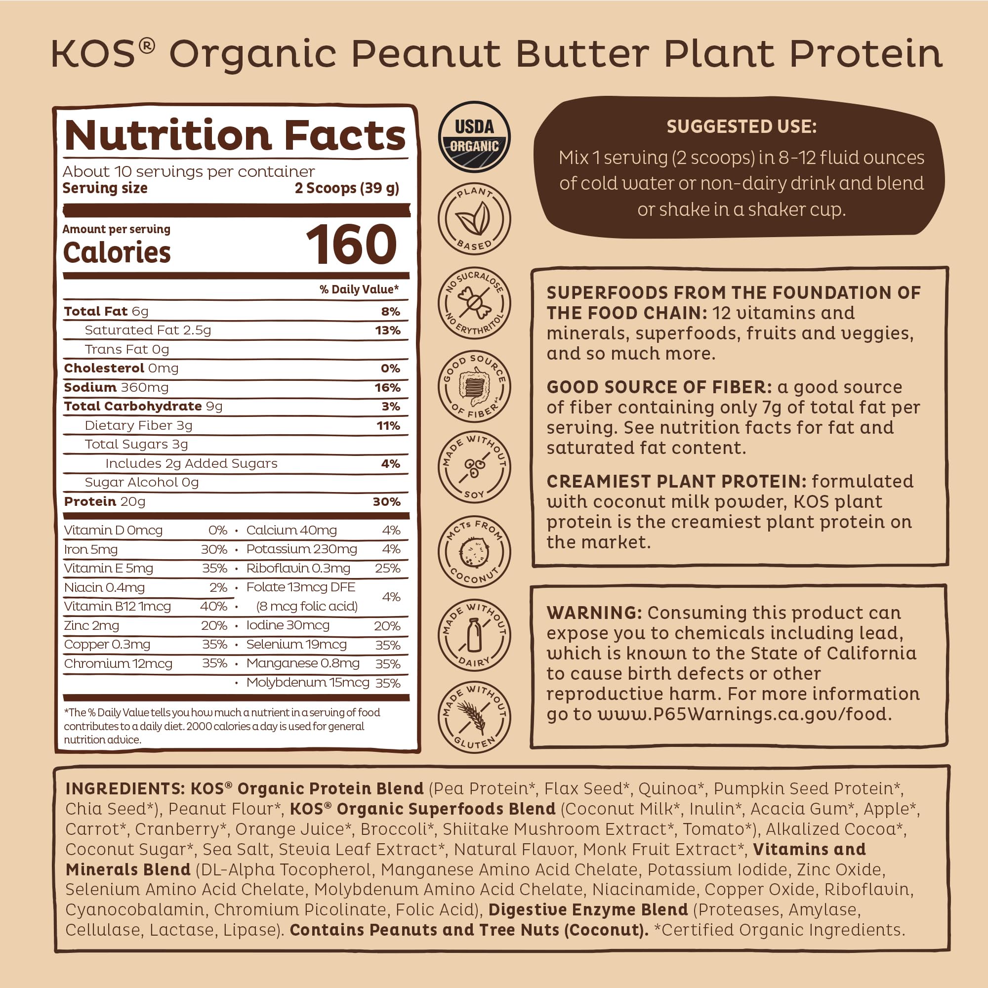 KOS vegan protein on kitchen counter ready for a shake or smoothie