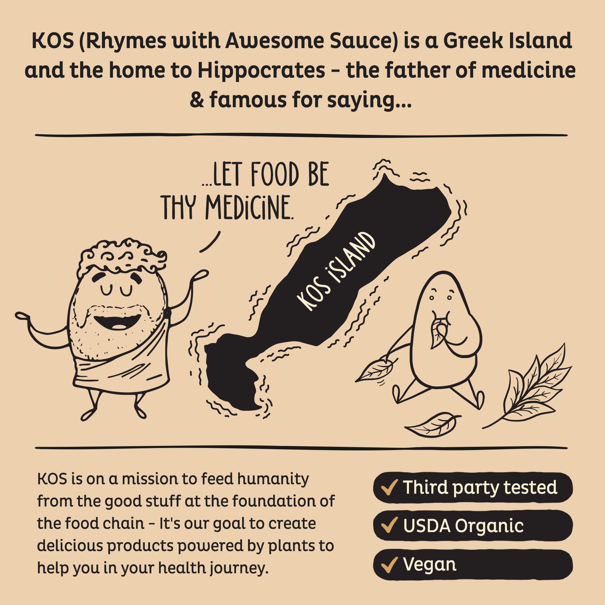 KOS packaging close-up shows organic certification and eco-friendly design