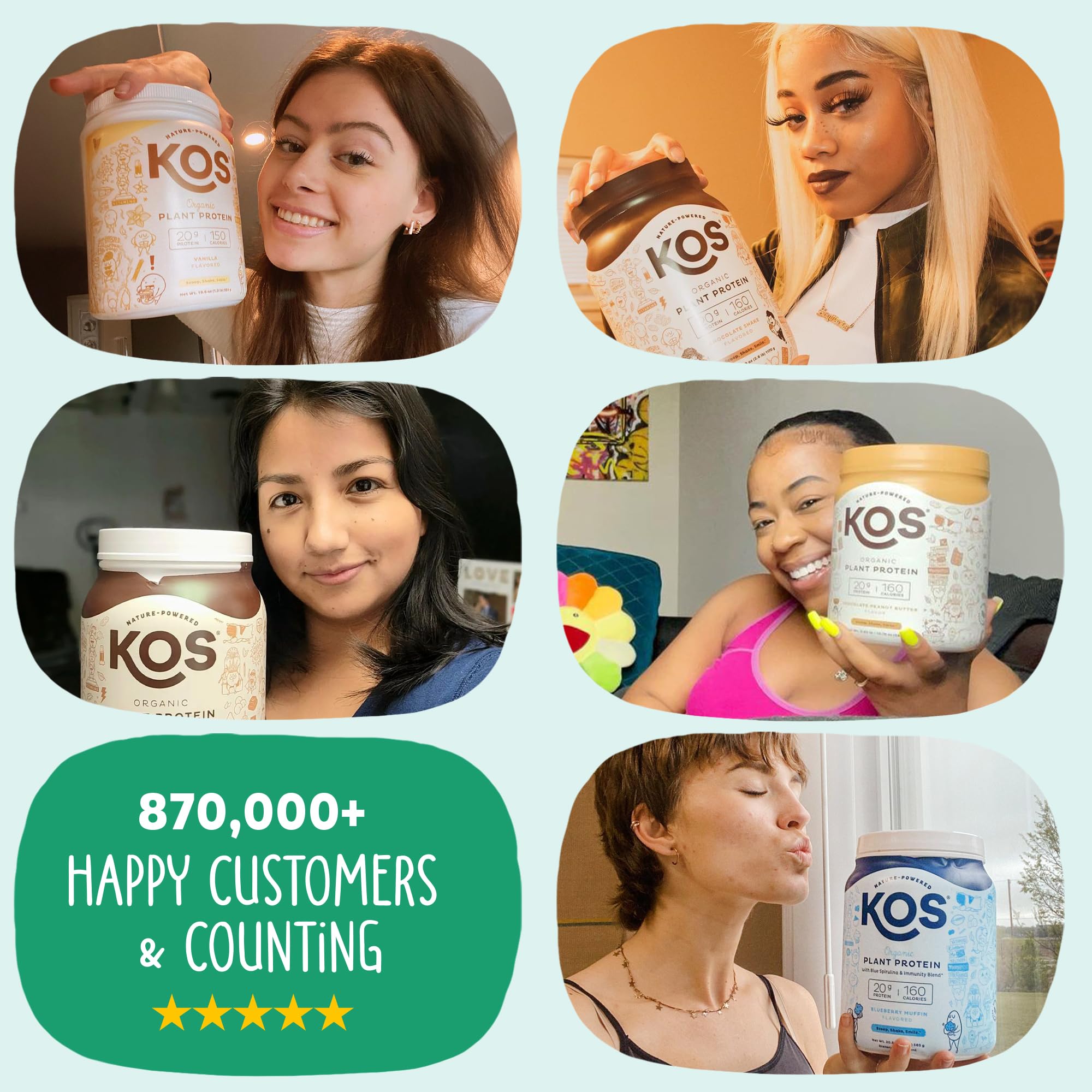 Organic certifications badge on KOS packaging communicates quality.