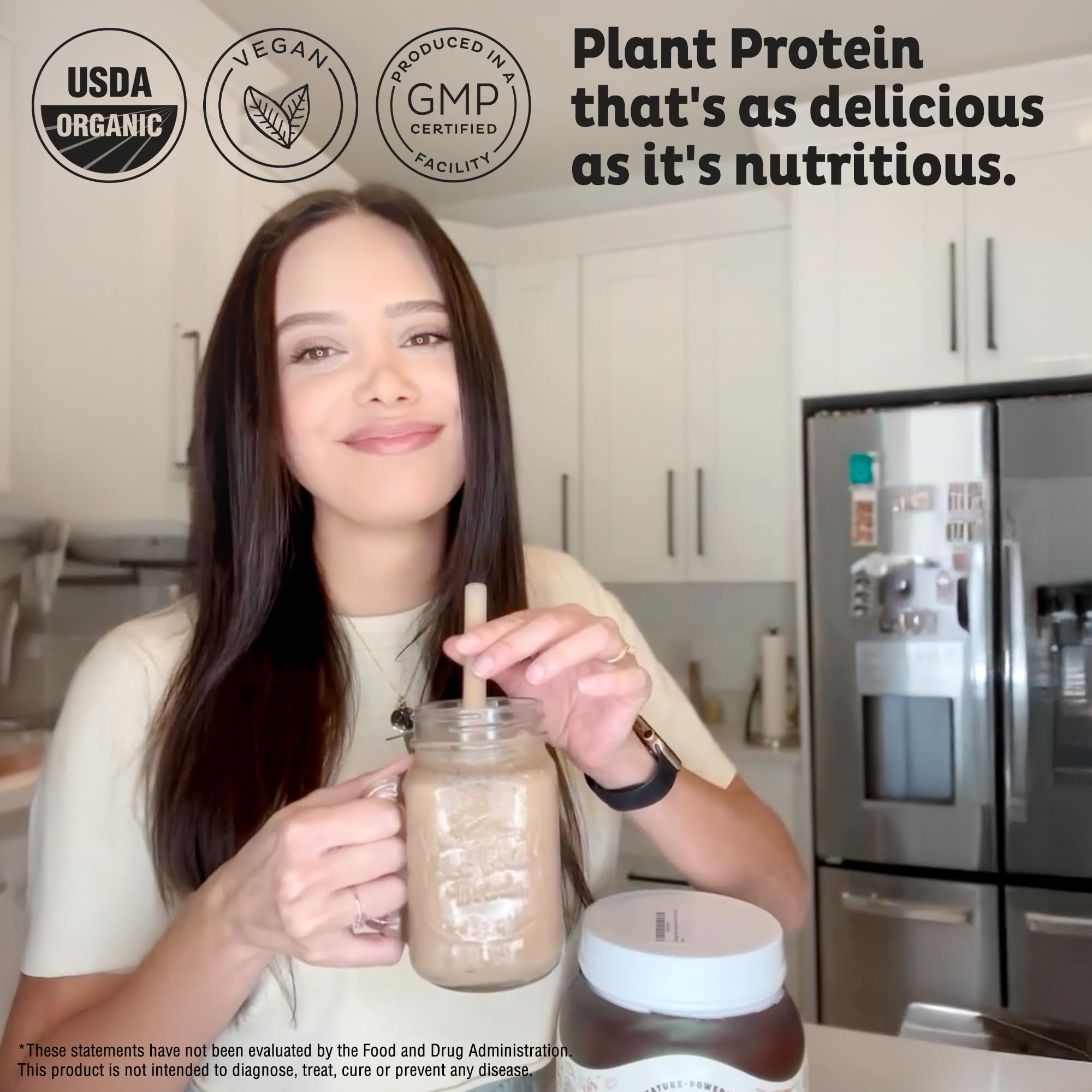 KOS vegan protein powder chocolate scoop ready for quick shakes