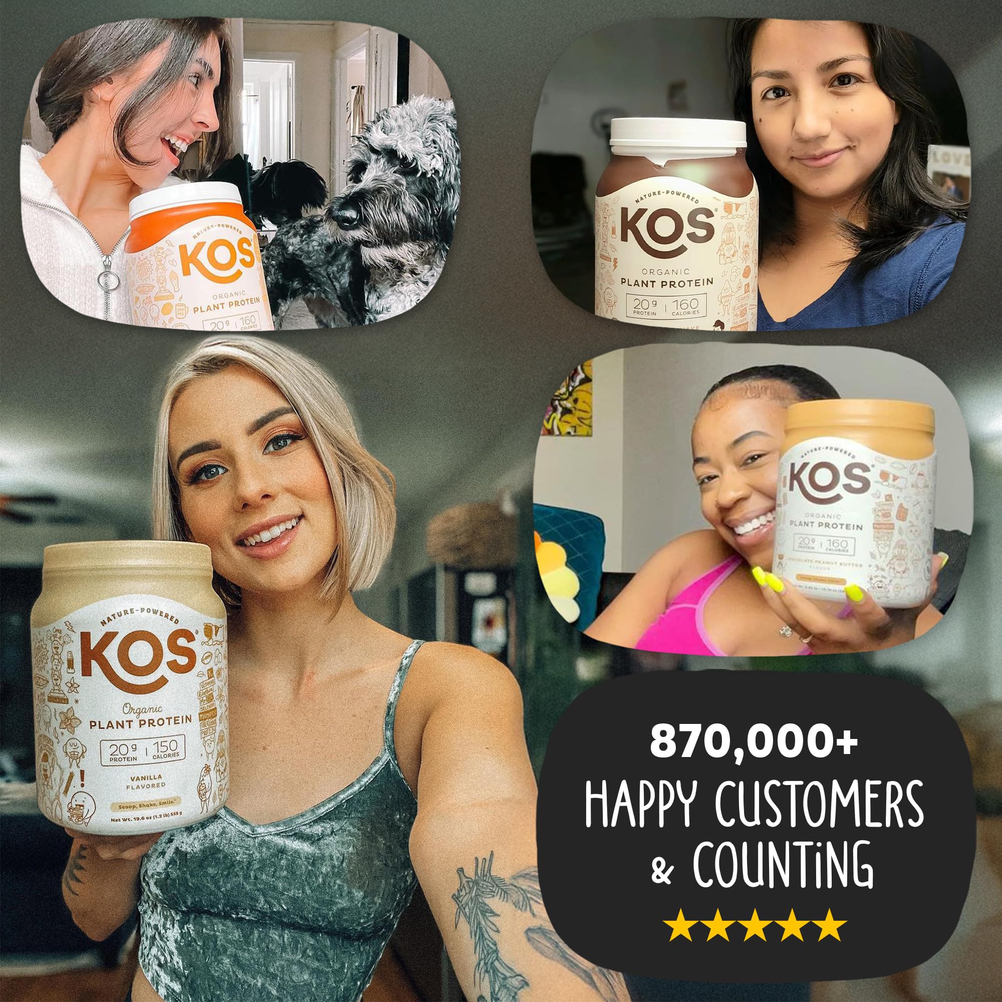 KOS Protein Cup image with creamy shake invites you to mix with oats or smoothies