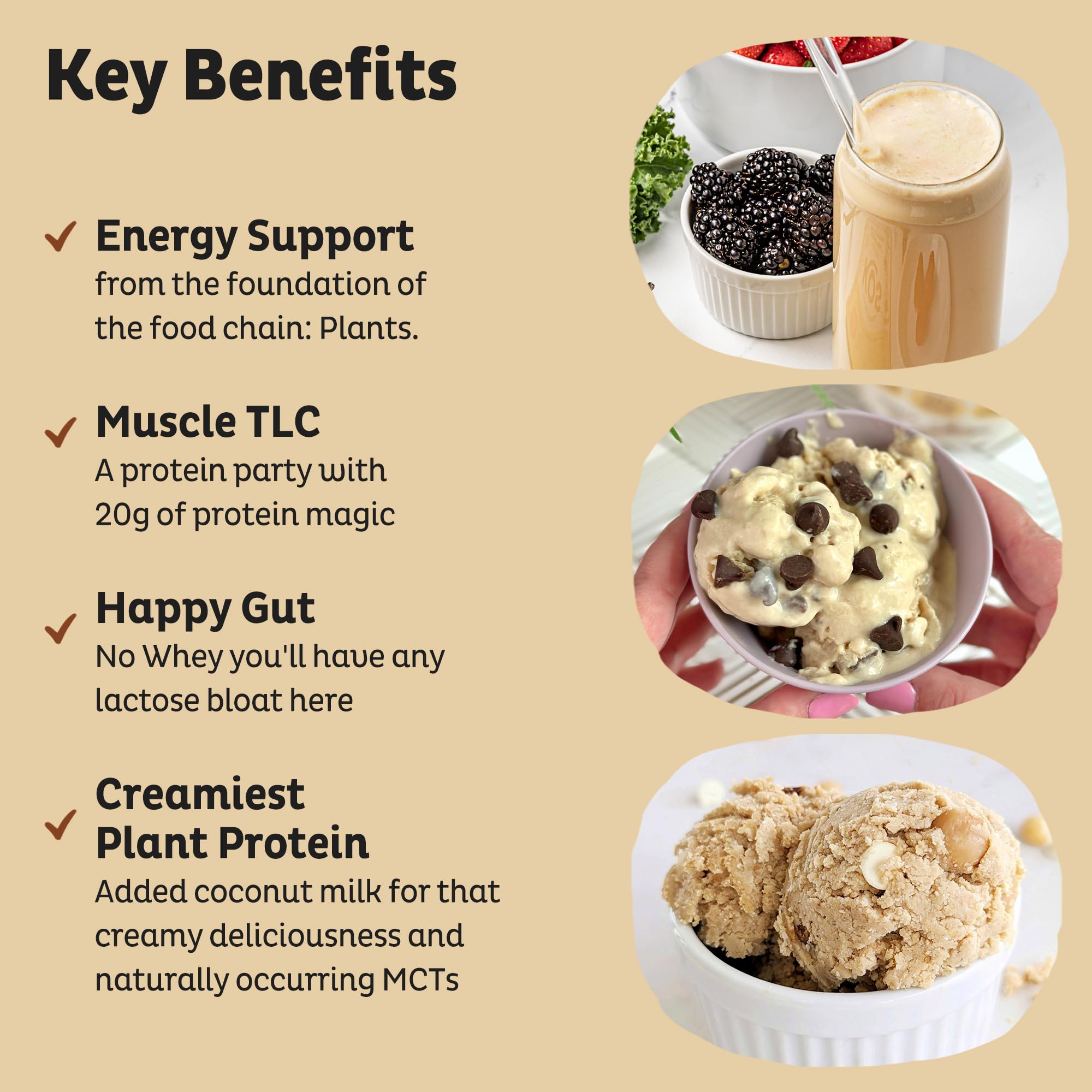 KOS Vegan Protein Scoop resting beside powder highlights serving simplicity and convenient dosing