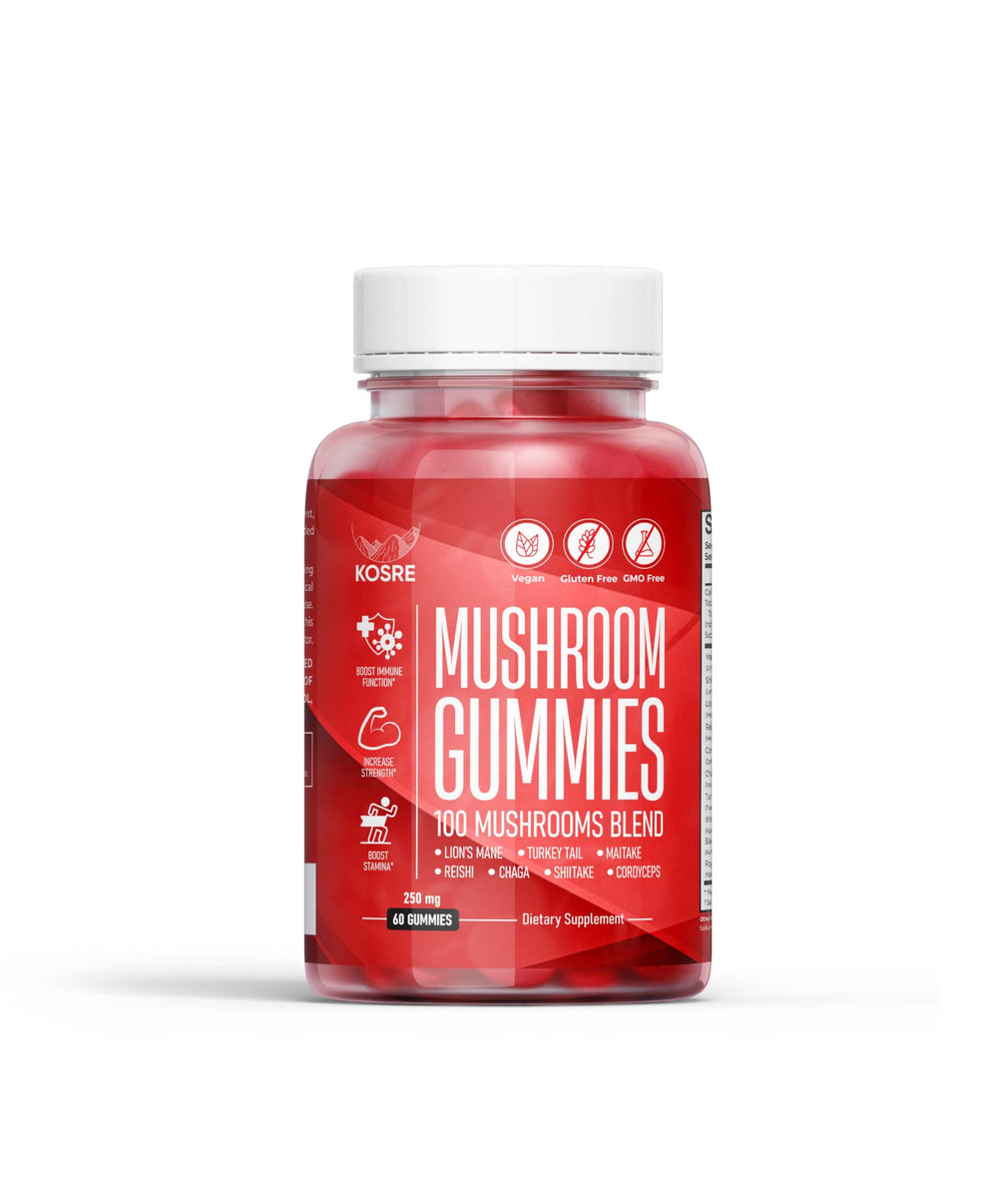 KosRE Mushroom Gummies 60 Blend bottle front for daily brain and energy support