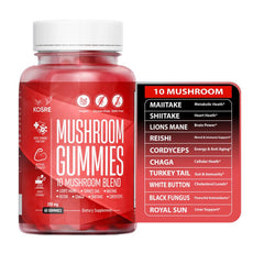 KosRE Mushroom Gummies ingredient map highlights 60 mushrooms in each serving