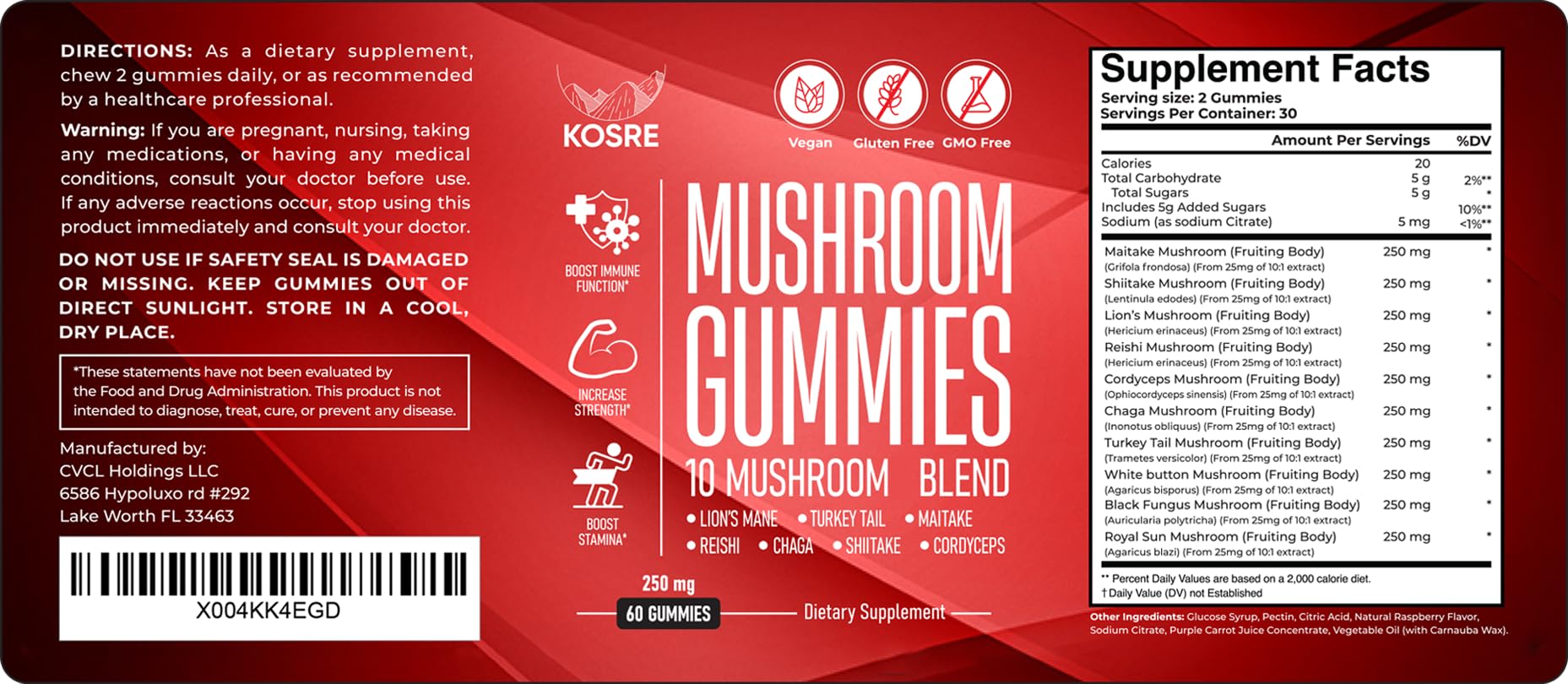 KosRE Mushroom Gummies third-party test seal for quality assurance