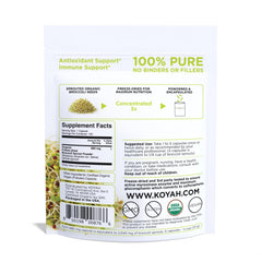 KOYAH broccoli sprout label highlights organic origin and quality.