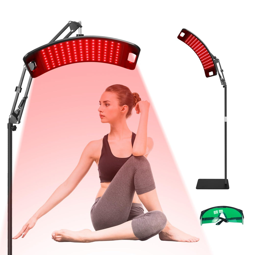 KQO red light therapy panel on a stand delivering convenient at-home coverage