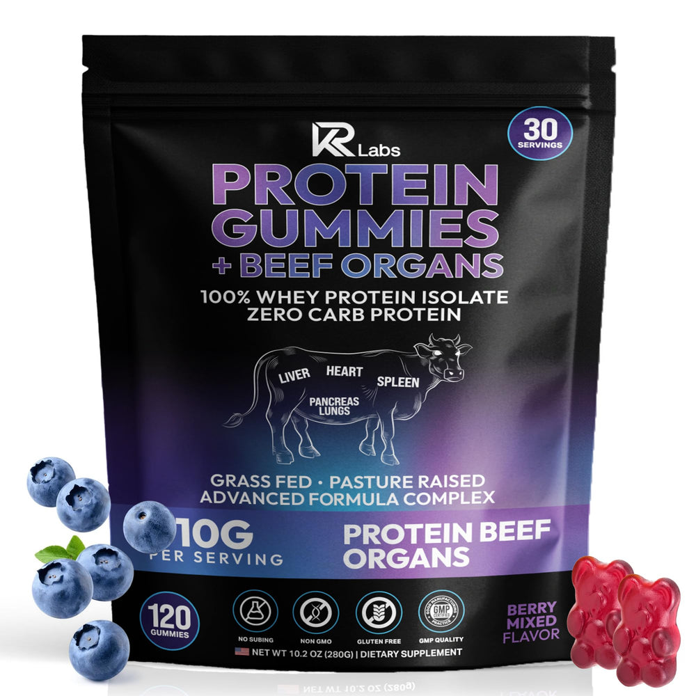 KR Labs Protein Gummies with Beef Organs bottle showing convenient on-the-go nutrition