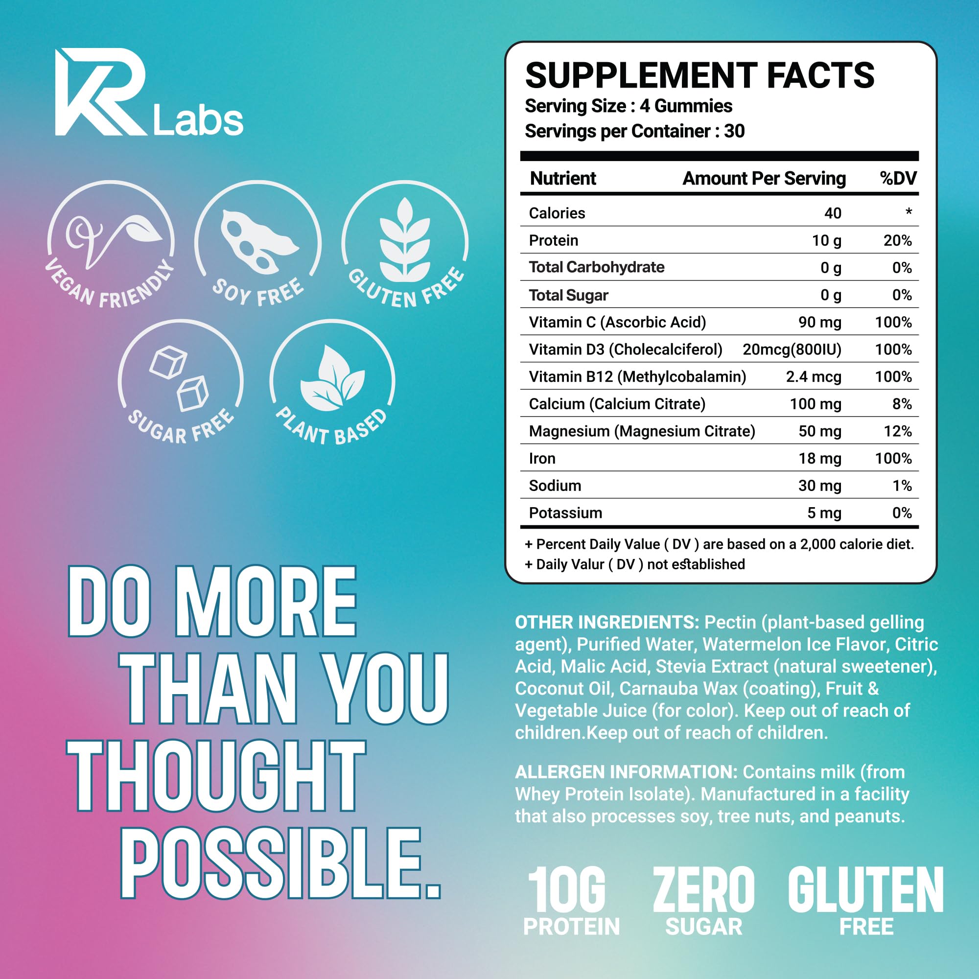 KR Labs Zero Carb gummies closeup, highlight soft texture and easy portability.