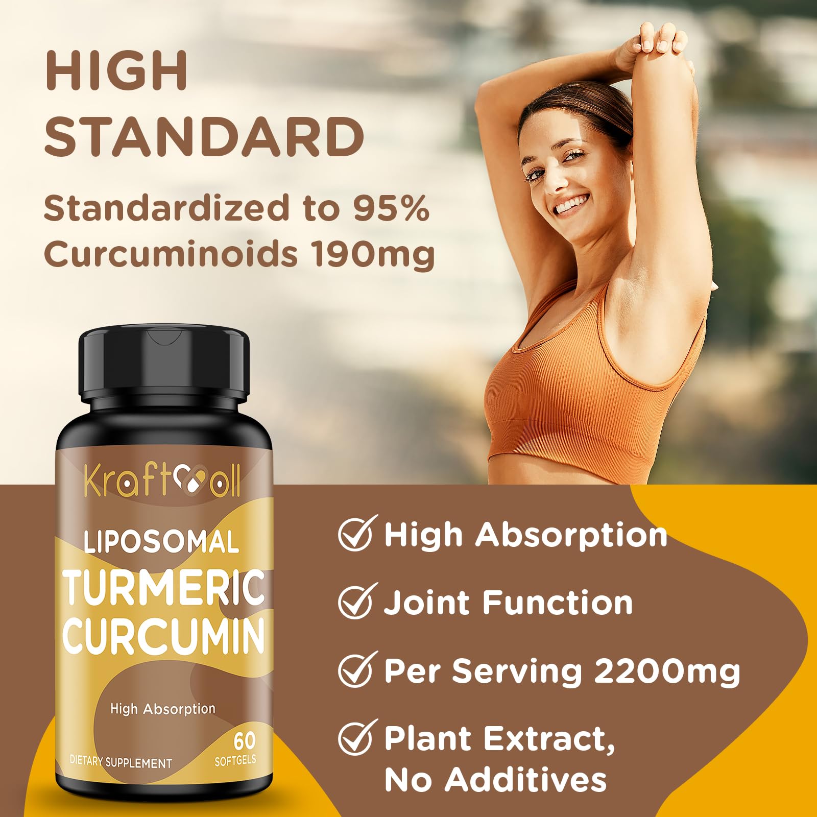 Kraftvoll label notes 95% curcuminoids and 2200 mg per serving.