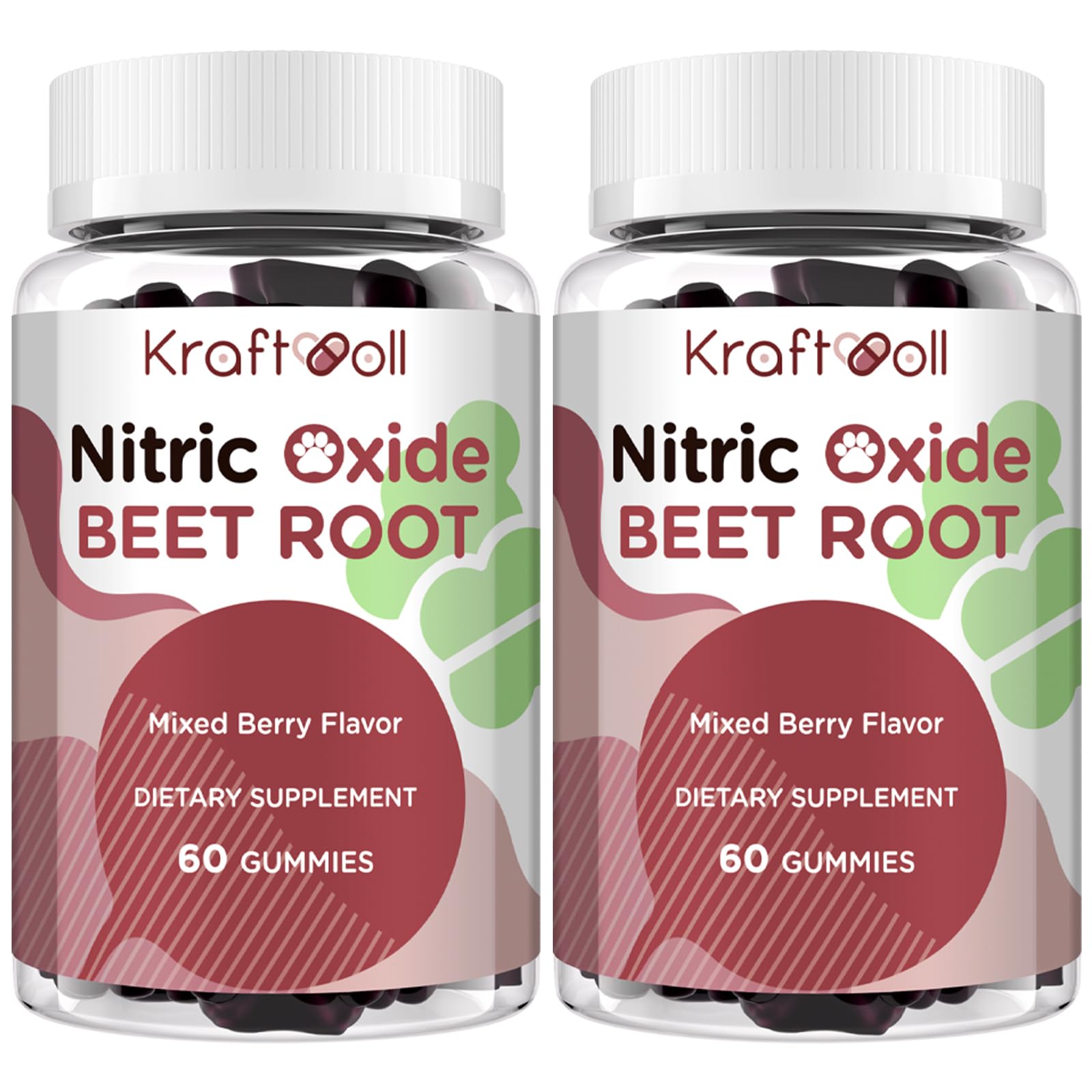 Kraftvoll Nitric Oxide Beet Root Gummies bottle front, sugar-free berry-pomegranate flavor for daily support.