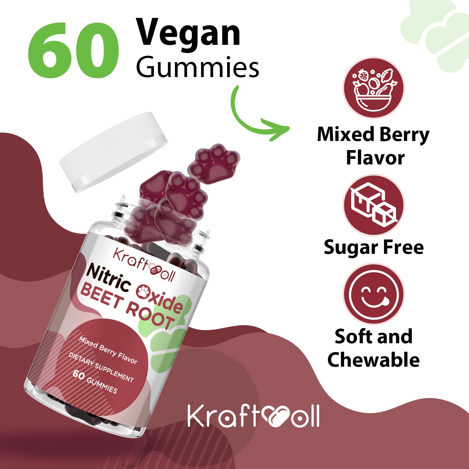 Kraftvoll Nitric Oxide Beet Root Gummies ingredients with glutathione and GPLC.
