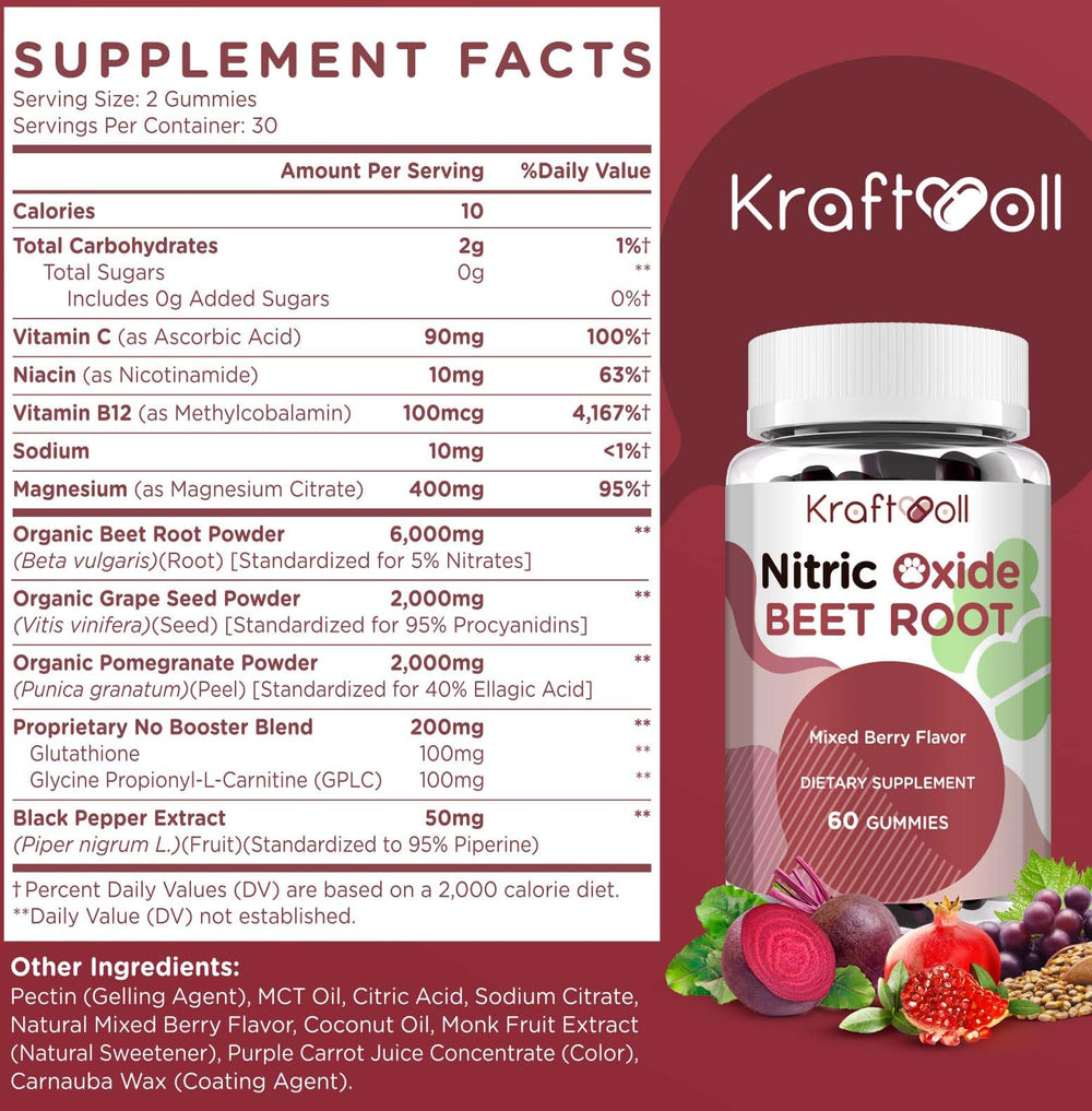 Kraftvoll Nitric Oxide Beet Root Gummies being poured with sugar-free mixed berry flavor.